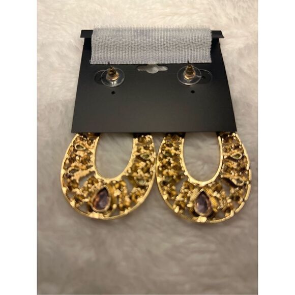 NWT Noir Teardrop Gemstone and Gold Earrings - Picture 3 of 3